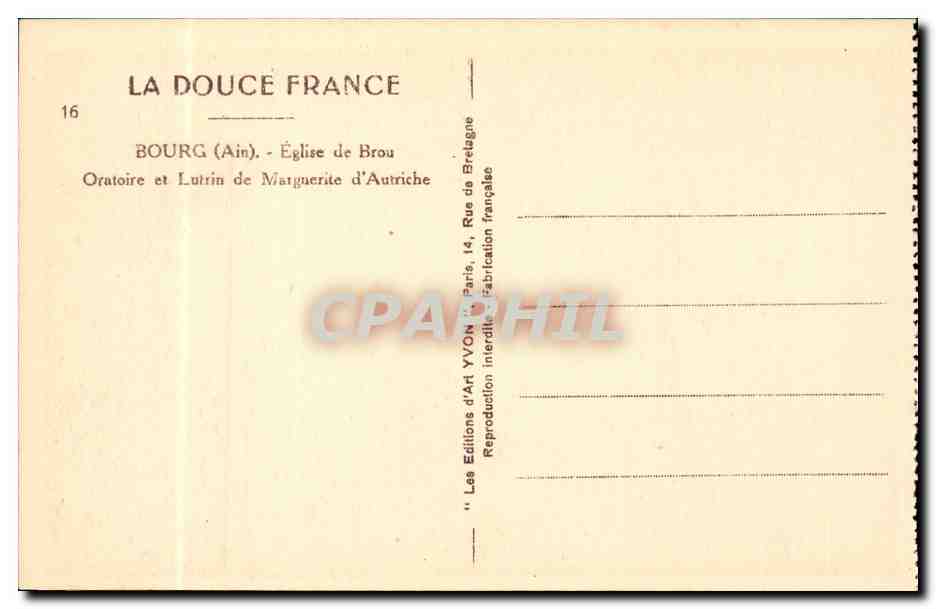 Bourg (Ain) - Église de Brou — Oratoire et Lutrin de Marguerite d'Autrèche — Éditions d'Art YVON — Verso