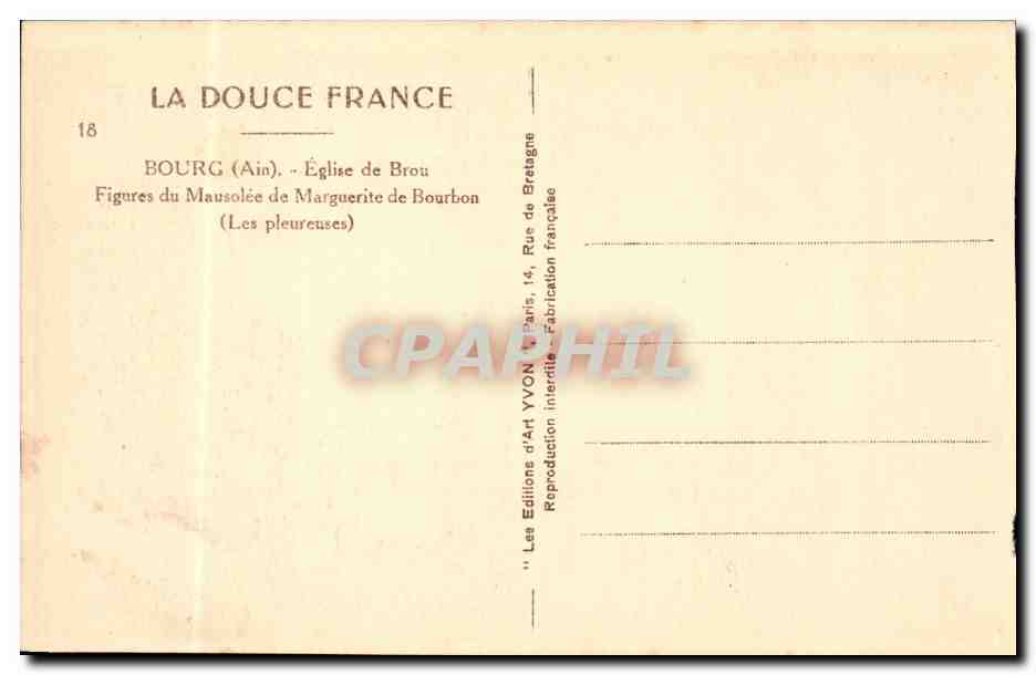 Bourg (Ain) — Église de Brou — Figures du Mausolée de Marguerite de Bourbon (Les Pleureuses) — Éditions d'Art Yvon — Achterkant