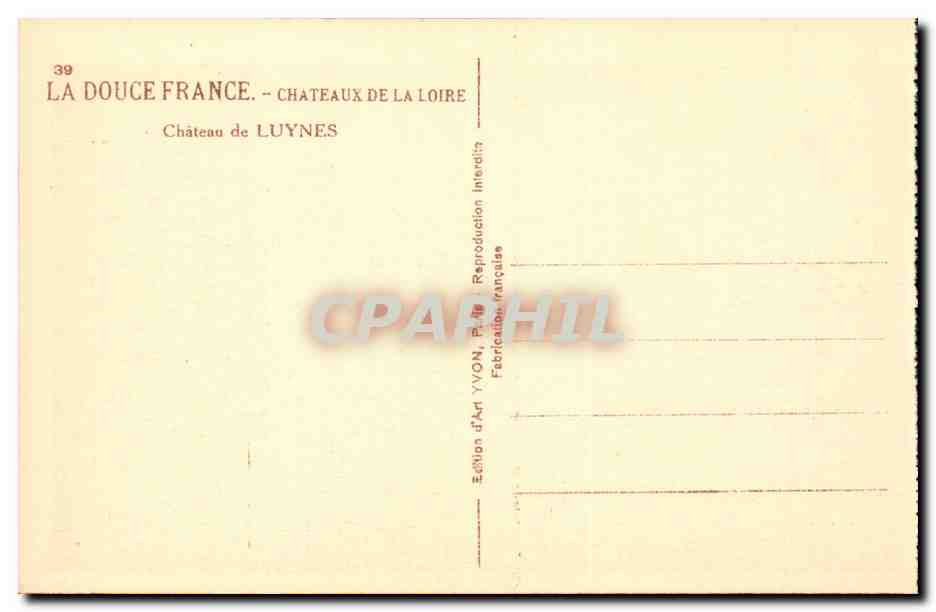 Château de Luynes — Châteaux de la Loire — Édition d'Art YVON, Paris — Rückseite