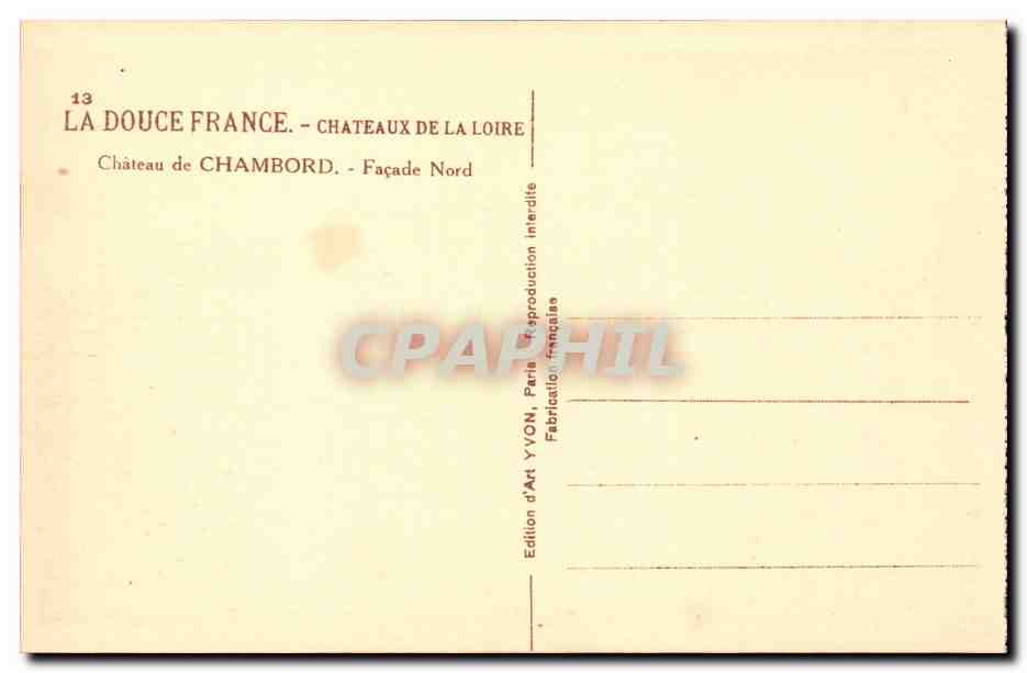 CPA Chateau de Chambord Facade Nord — Verso
