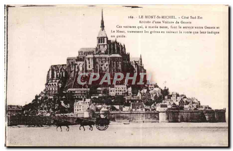 Le Mont Saint Michel - Cote Sud Est - Arrivee d'une voiture de Genets - cheval - horse - CPA 
