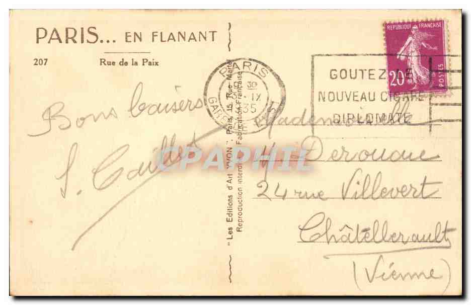 Paris 2 - Rue de la Paix CPA  — Rückseite