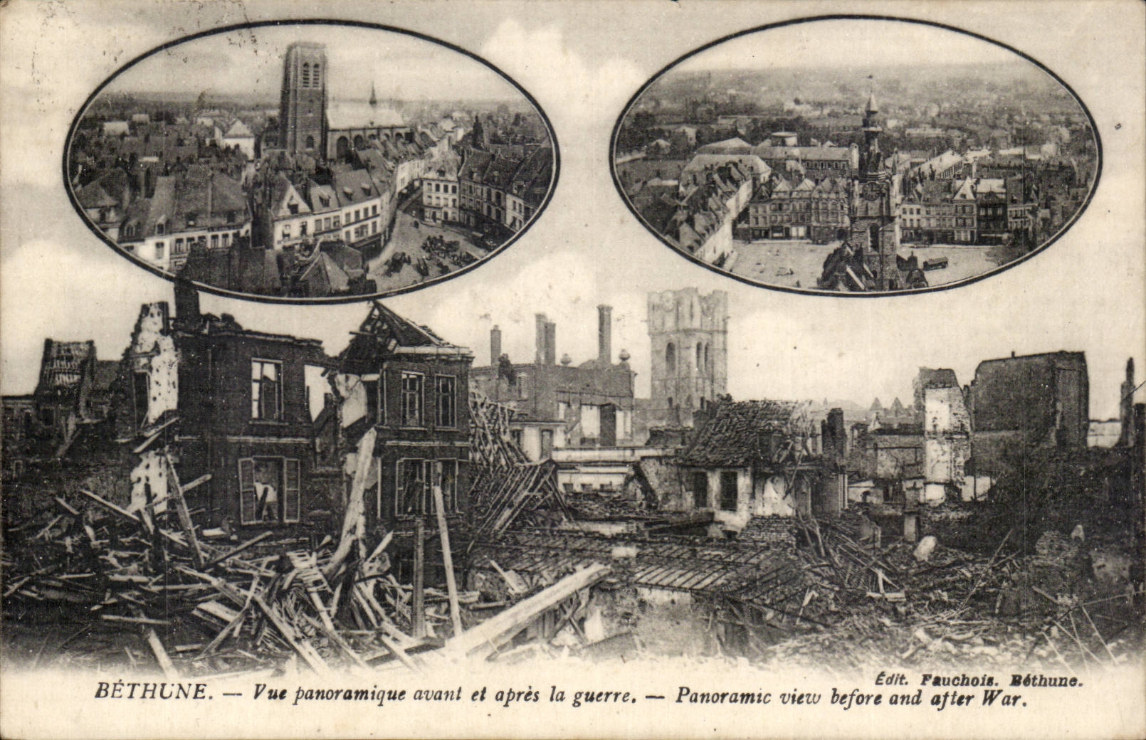 Bethune - Vue Panoramique avant et apres la Guerre - - CPA 