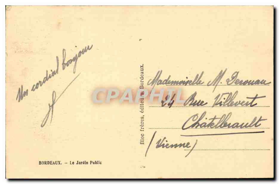 Bordeaux - Le Jardin Public - CPA  — Verso