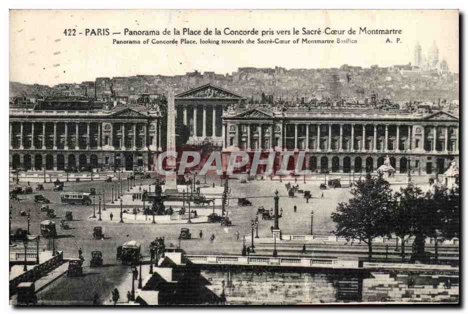 Paris - 8 - Panorama de la place de Concorde vers le Sacre Coeur de Montmartre - CPA 