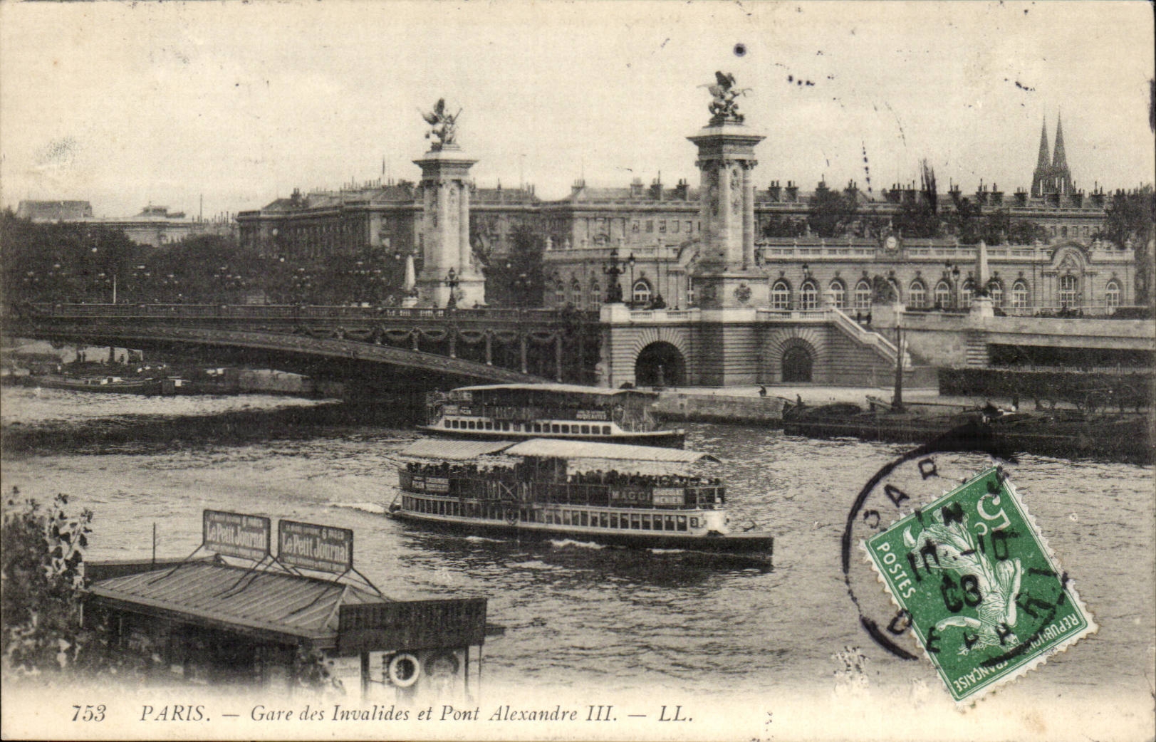 Paris - 7 Gare des Invalides et Pont Alexandre III CPA 