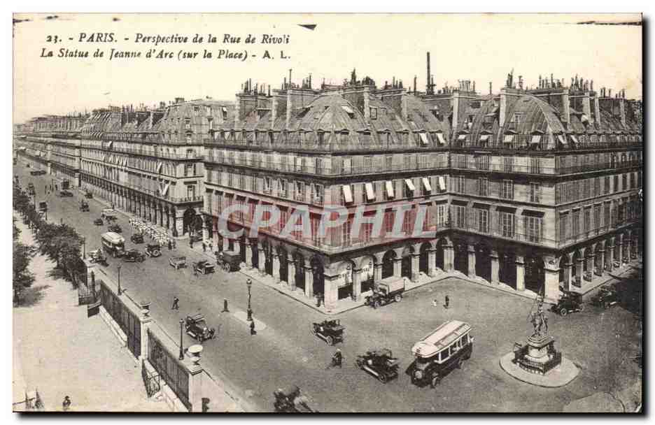 Paris - 1 - Perspective de la Rue de Rivoli - Statue de Jeanne d'Arc CPA 