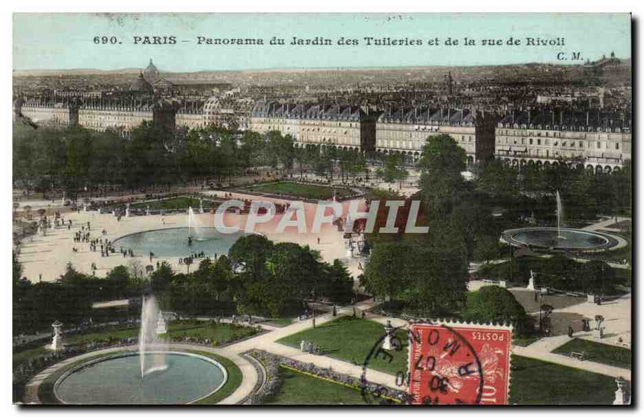 Paris - 1 - Perspective de la Rue de Rivoli - et Jardin des Tuilleries CPA 
