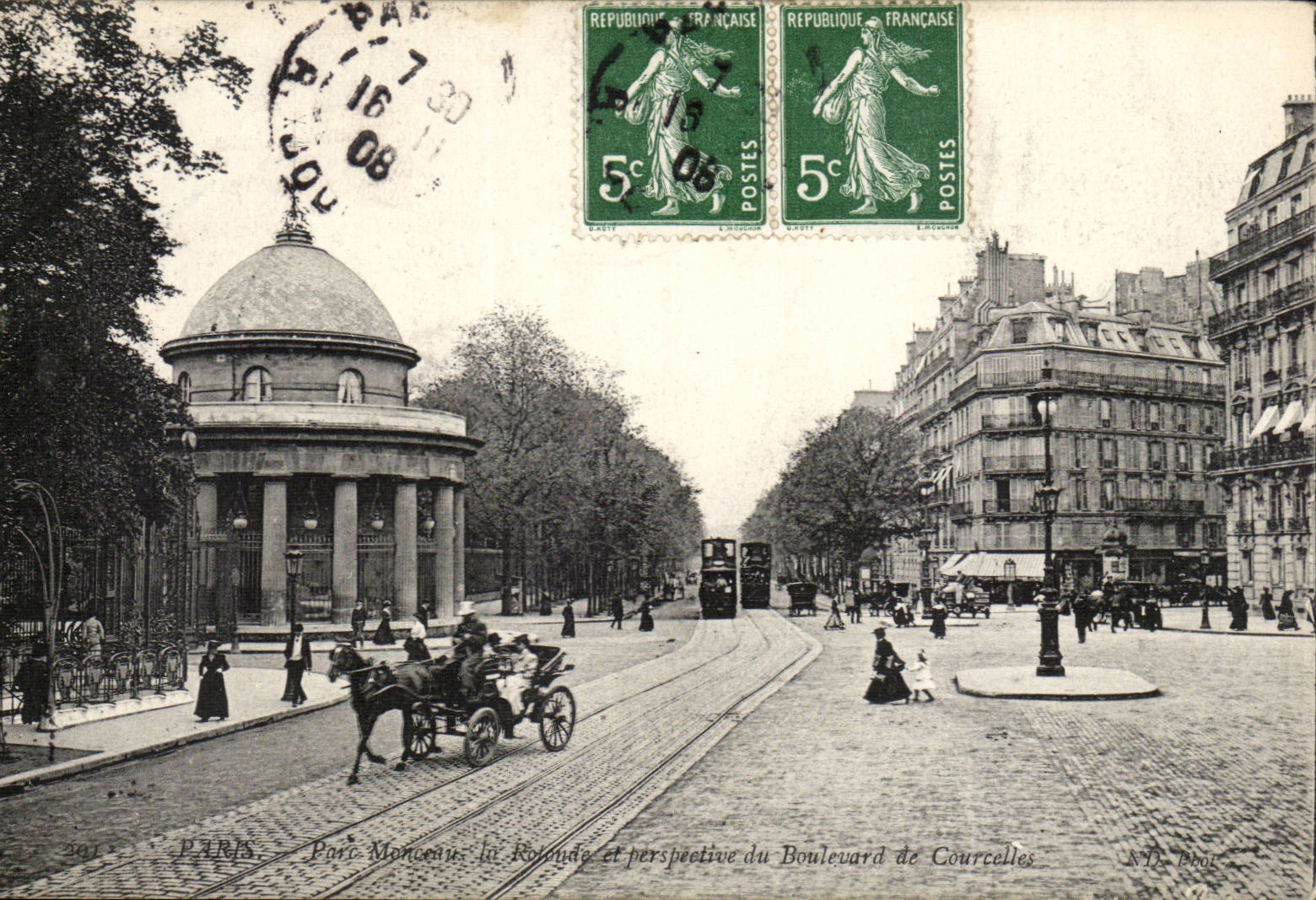 Paris - 14 - Parc Monceau - La Rotonde et perspective du Boulevard de Courcelles CPA 