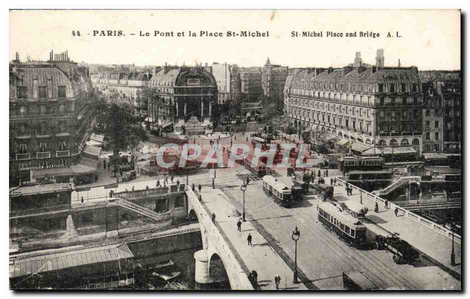 Paris - 4 - Le Pont et la Place Saint Michel - CPA 