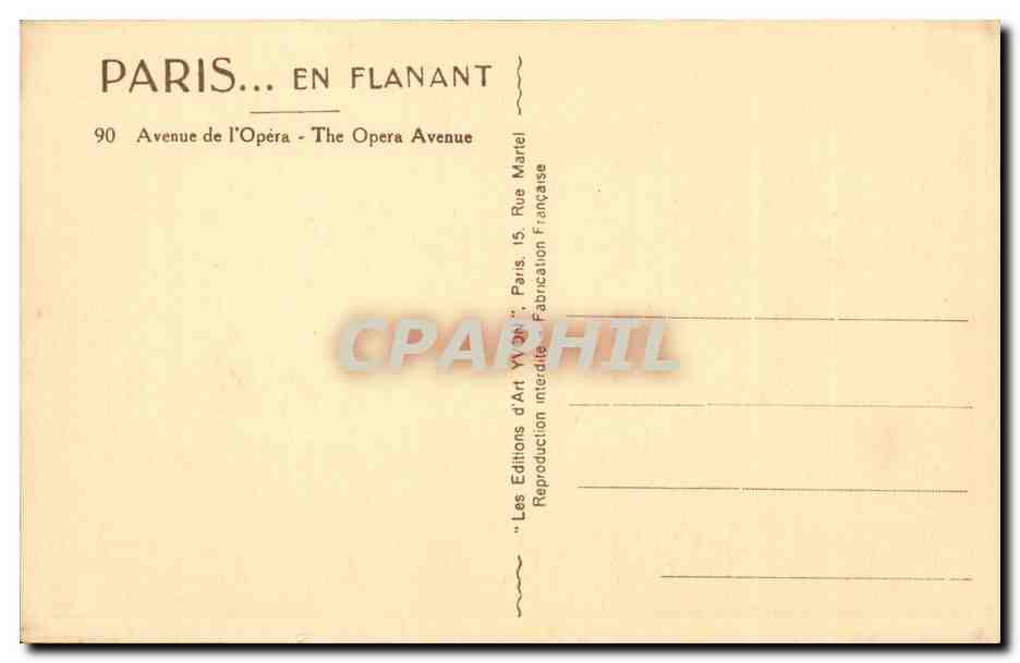Paris 8 - Avenue de l'Opera CPA  — Rückseite