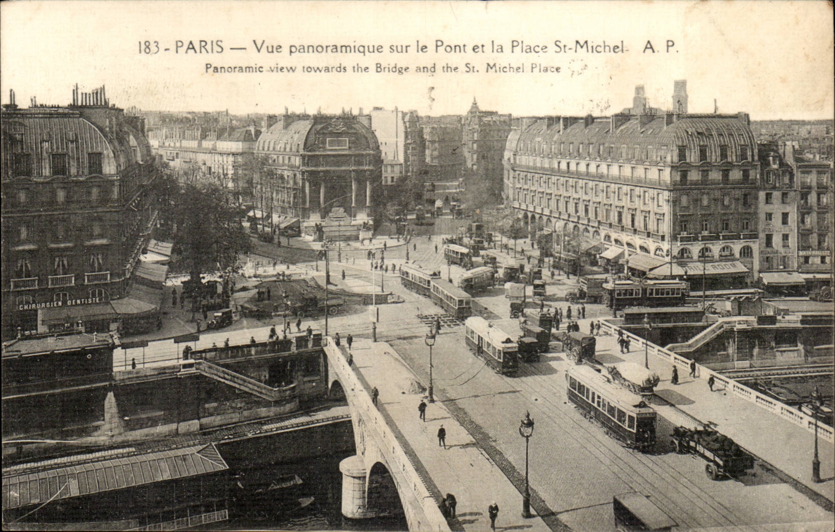 Paris - 4 - Vue panoramique sur le Pont et la Place St Michel - CPA 