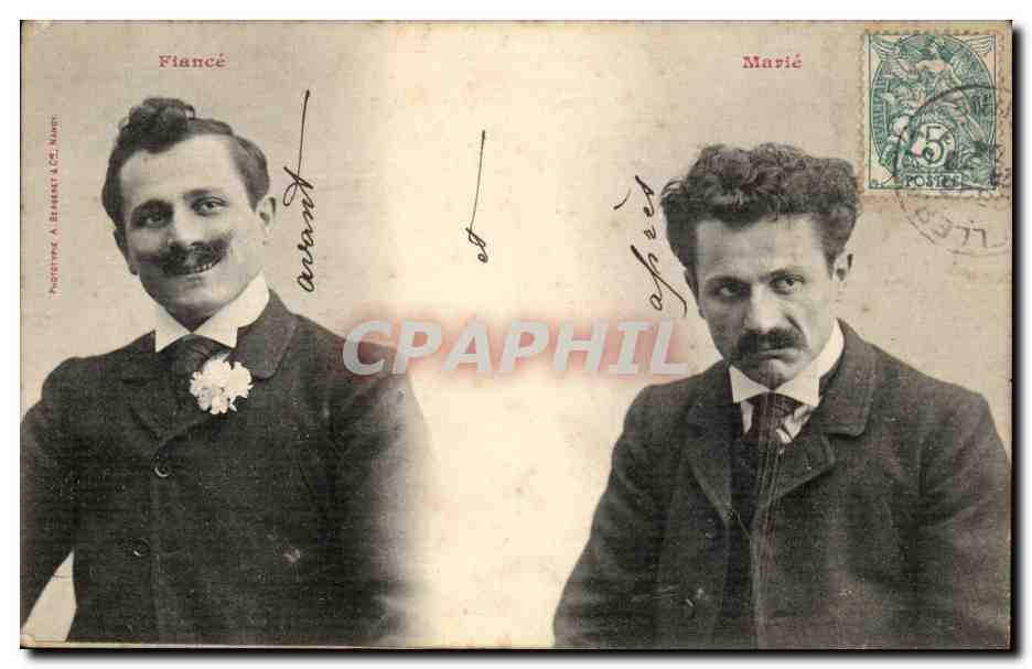 Zwei Männer — Vor und Nach der Hochzeit — Phototype A. Bessard & Cie, Marnes