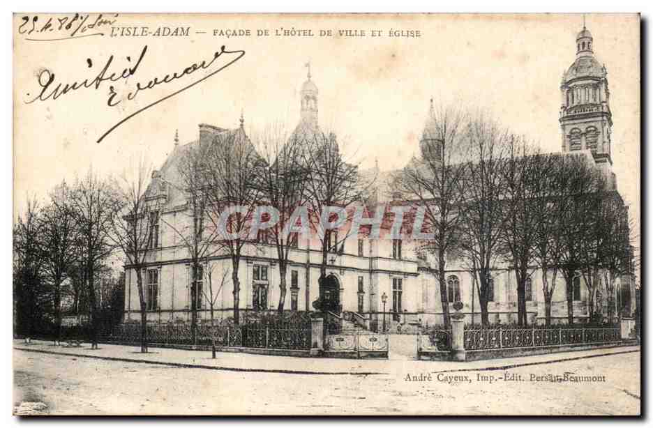 L'Isle Adam - Facade de l'Hotel de Ville et l'Eglise CPA 