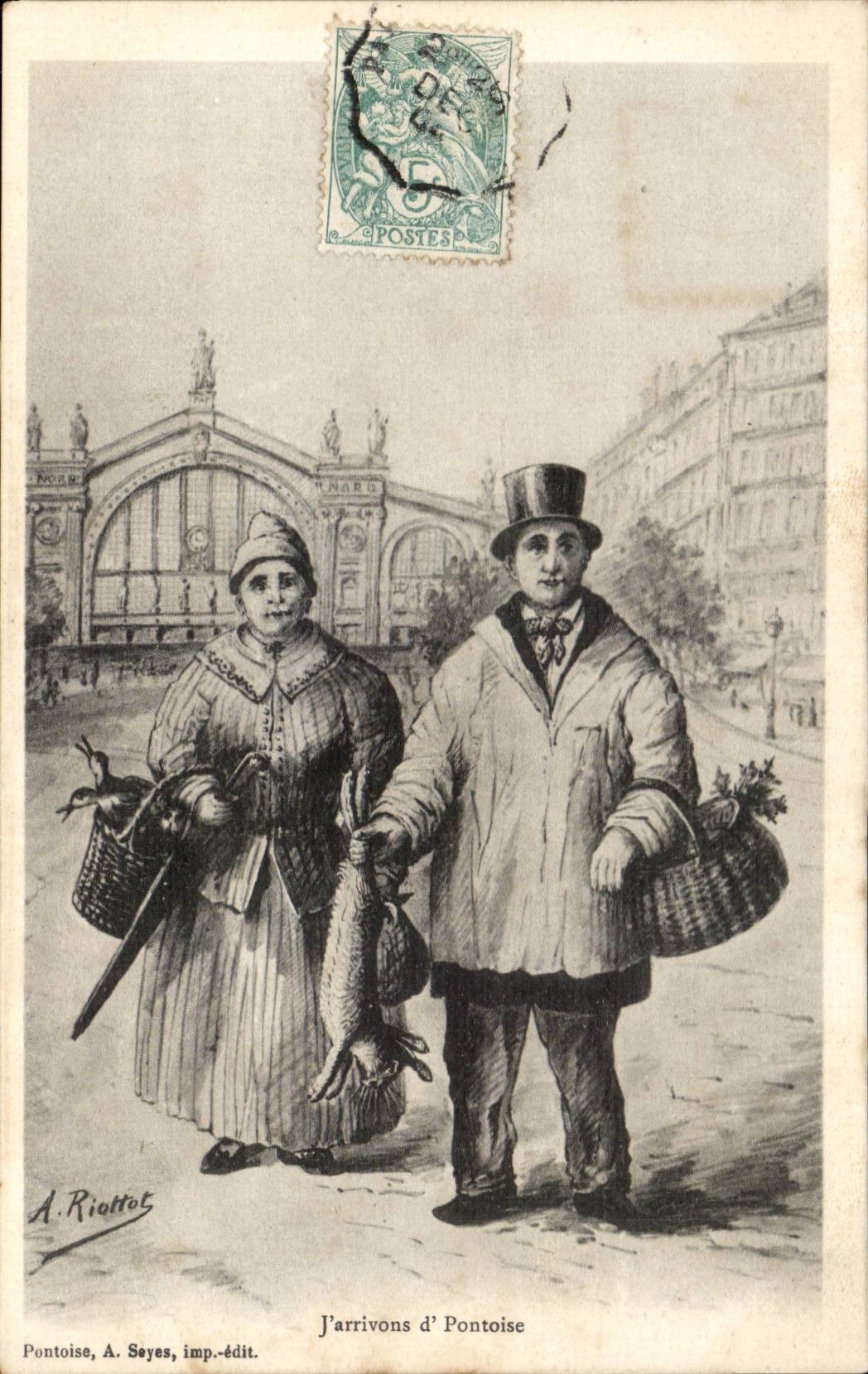 Pontoise - illustration j'arrivons d' Pontoise - lapin CPA 