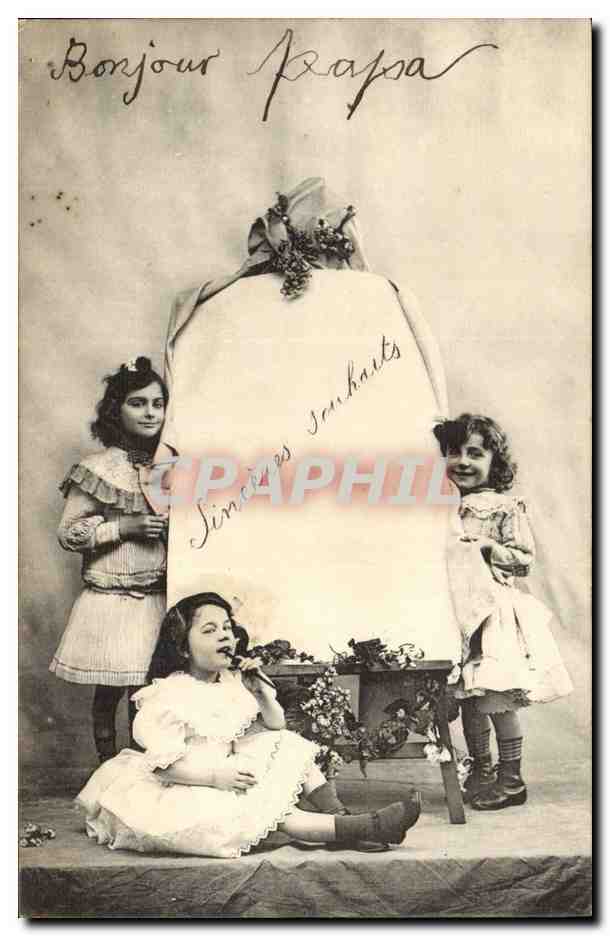 Fantaisie - Enfants - Filles - Bonjour Papa - curly hair CPA 