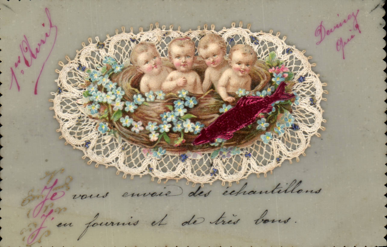 Fantaisie - Bebe - Enfant - - CPA Poisson Fish CARTE BRoDEE avec de la dentelle RaRe