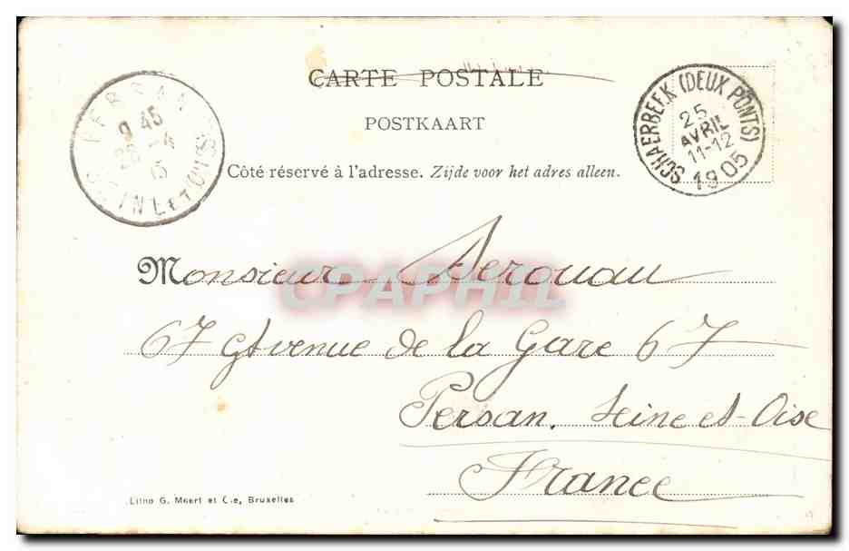 Belgique - Belgien - Bruxelles - Le Palais du Comte du Fandre CPA  — Rückseite