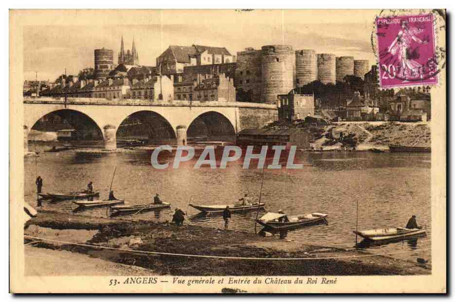 Angers - Vue Generale et Entree du Chateau du Roi Rene - CPA Pecheurs