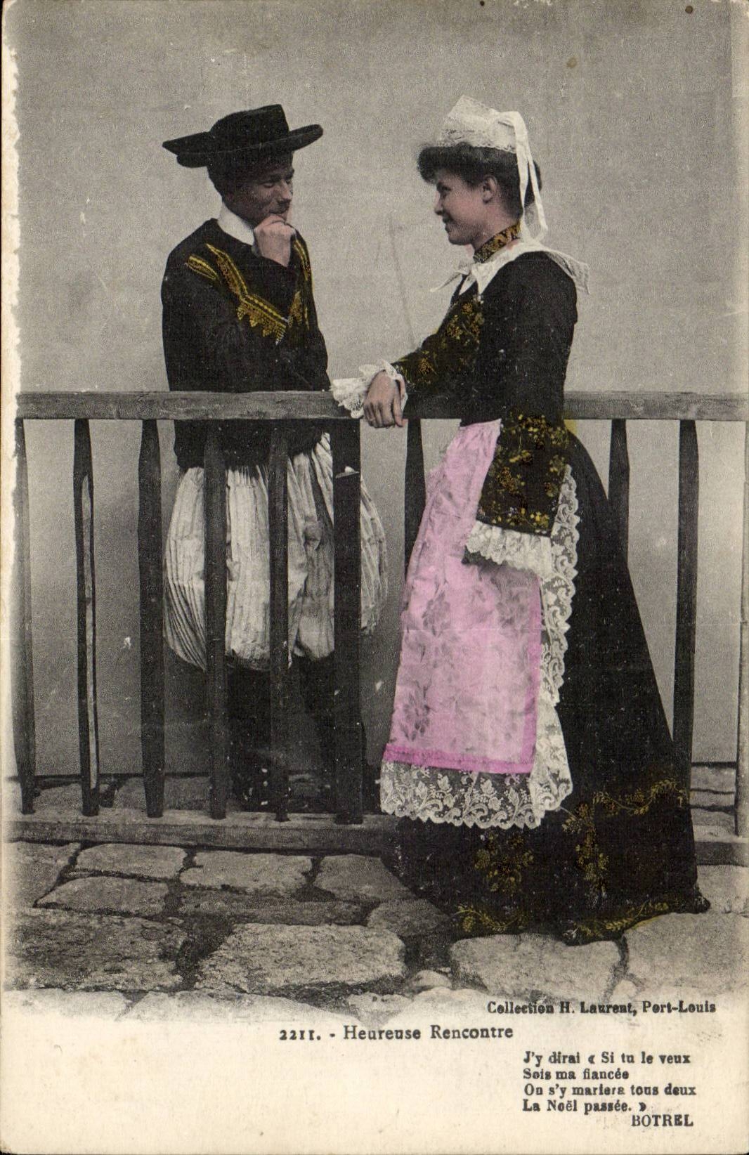 Folklore - Costumes - Heureuse Recontre - Couple- Coiffe - CPA 