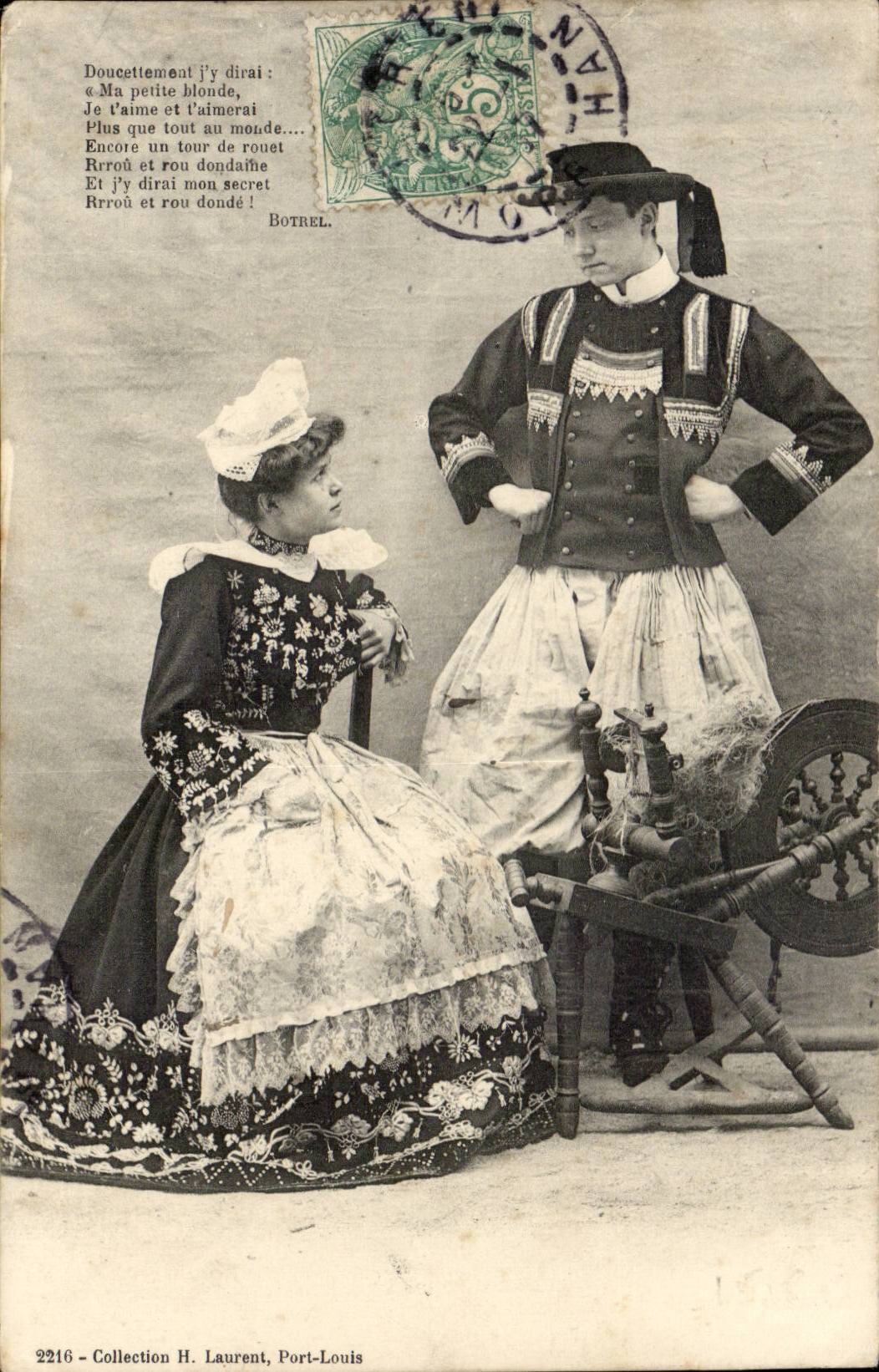 Folklore - Costumes - Botrel - Couple- Coiffe - CPA 