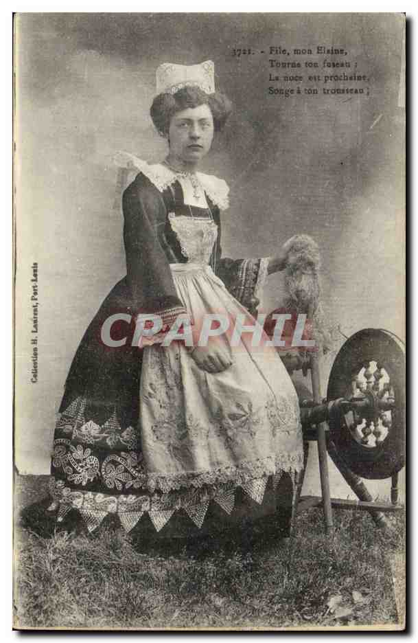 Folklore - Costumes - Bretagne - rouet Femme - Coiffe - CPA 