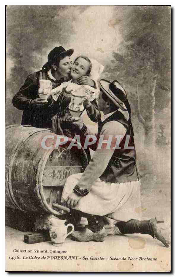 Fouesnant - Le Cidre Folklore - Scene de Noce Breton - Costume - Bretagne - CPA 