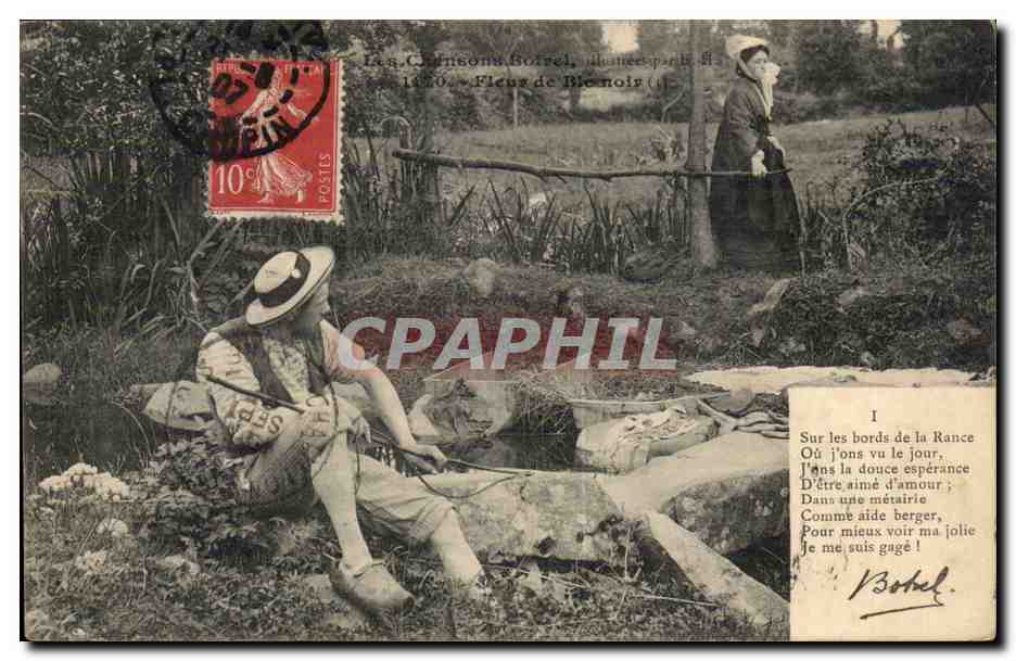 Folkore - Costumes - Bretagne - Les Chansons de Botrel - Fleus de Ble Noir CPA 
