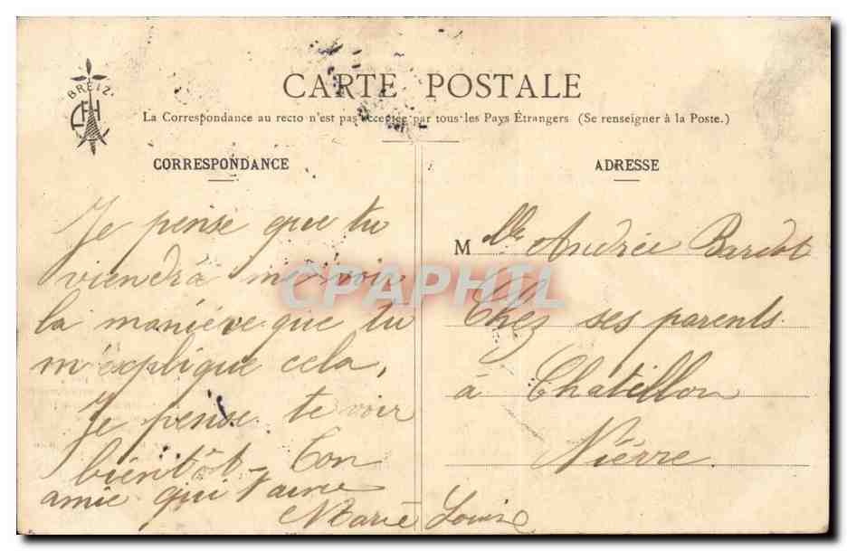 Folkore - Costumes - Bretagne - Les Chansons de Botrel - Fleus de Ble Noir CPA  — Verso
