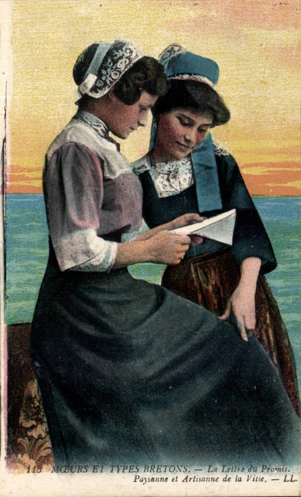 Folklore - Costumes - Moeurs et Types Bretons - La Lettre du Promis - Paysanne et Artisanne - CPA 