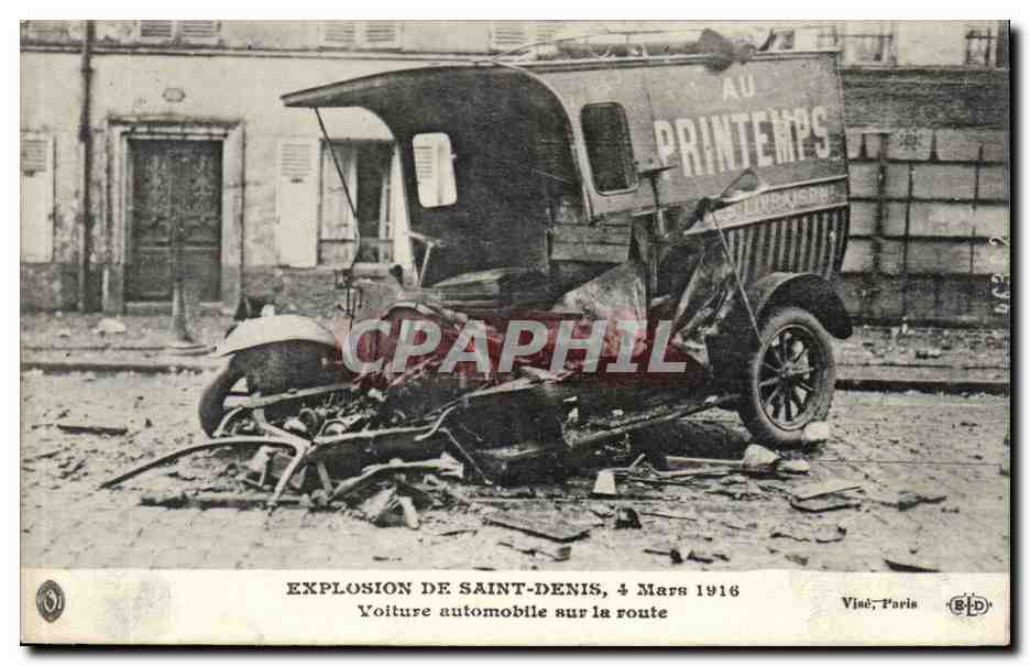 Explosion de Saint-Denis — 4 Mars 1916 — Voiture automobile sur la route — Vina, Paris