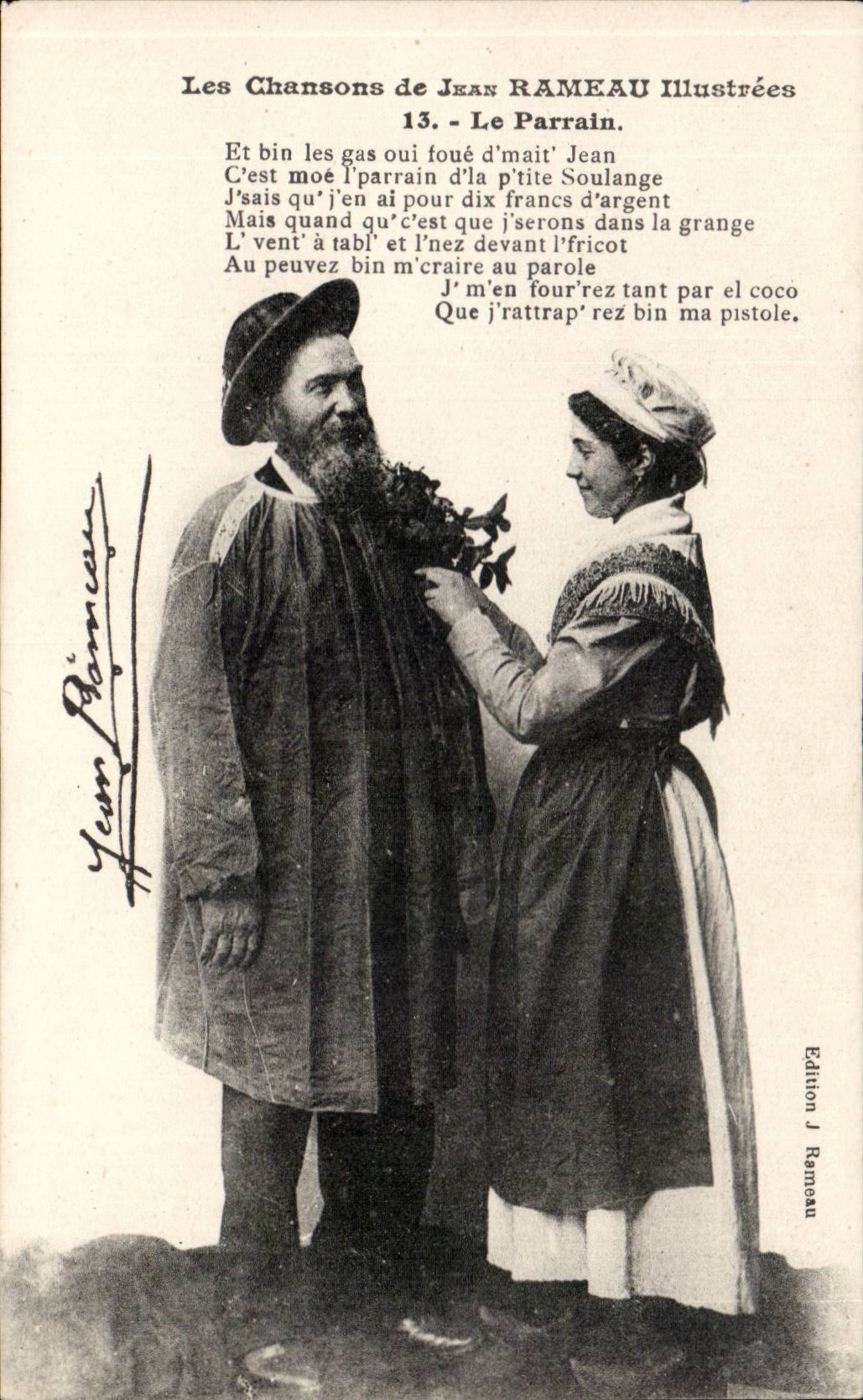 CPA les chansons de Jean Rameau Le parrain (folklore costume)