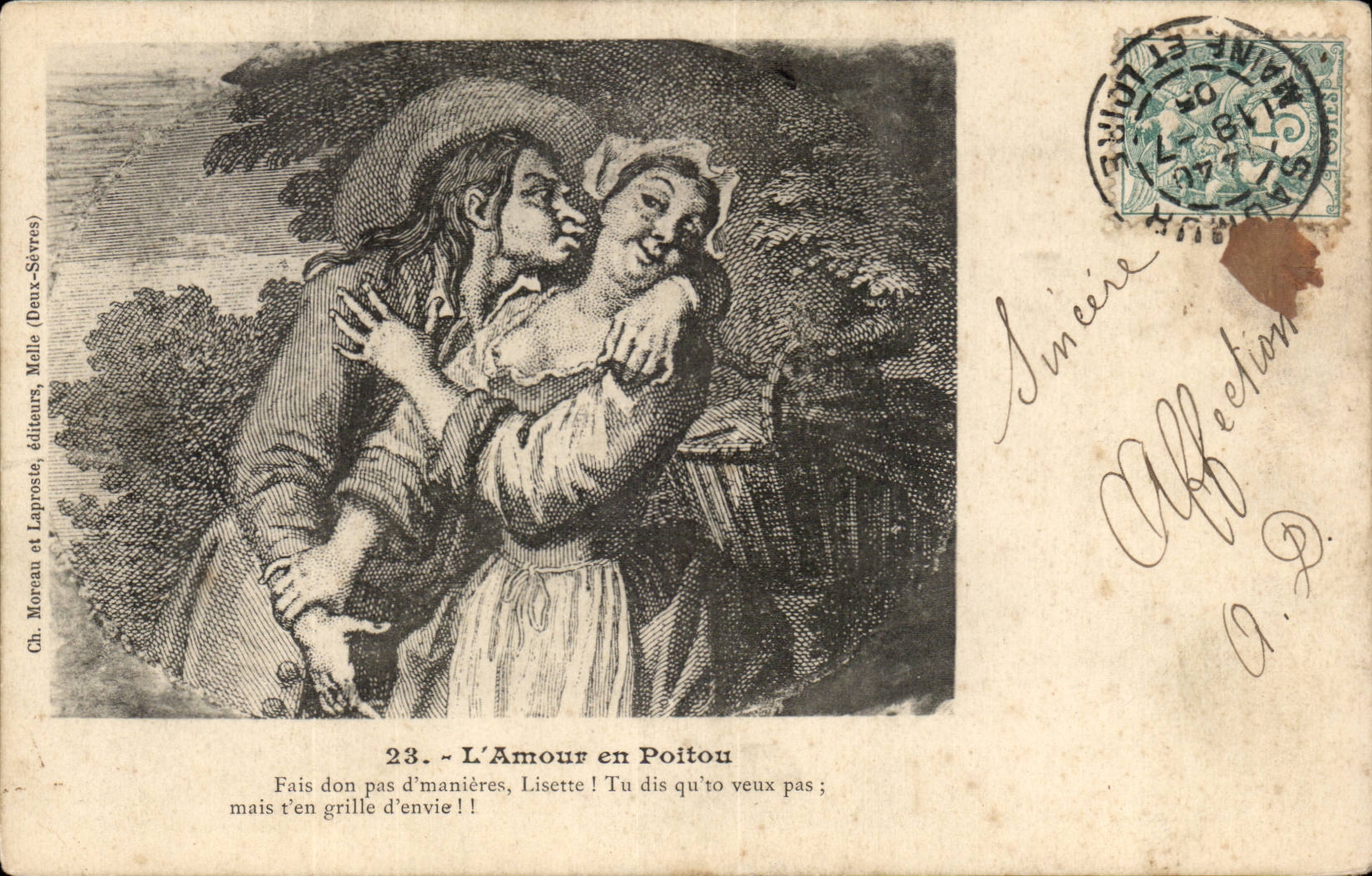 Humour - Couple - L'Amour en Poitou Fais don pas des manieres Lisette t'en grille d'envie - CPA 