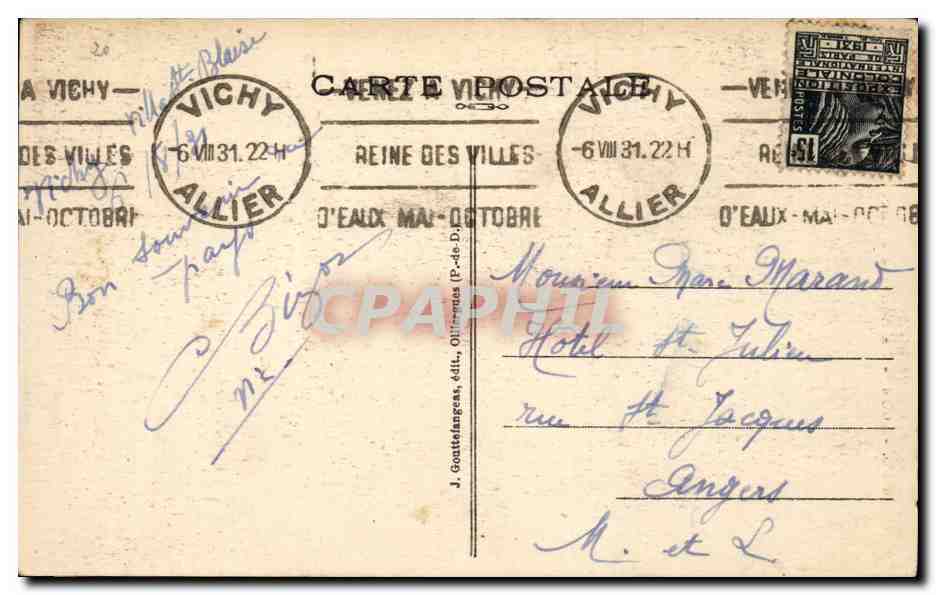 La Bourrée d'Anvergne — 1008 — D'O. — J. Gottinflanges, édit. Vichy — Reverso