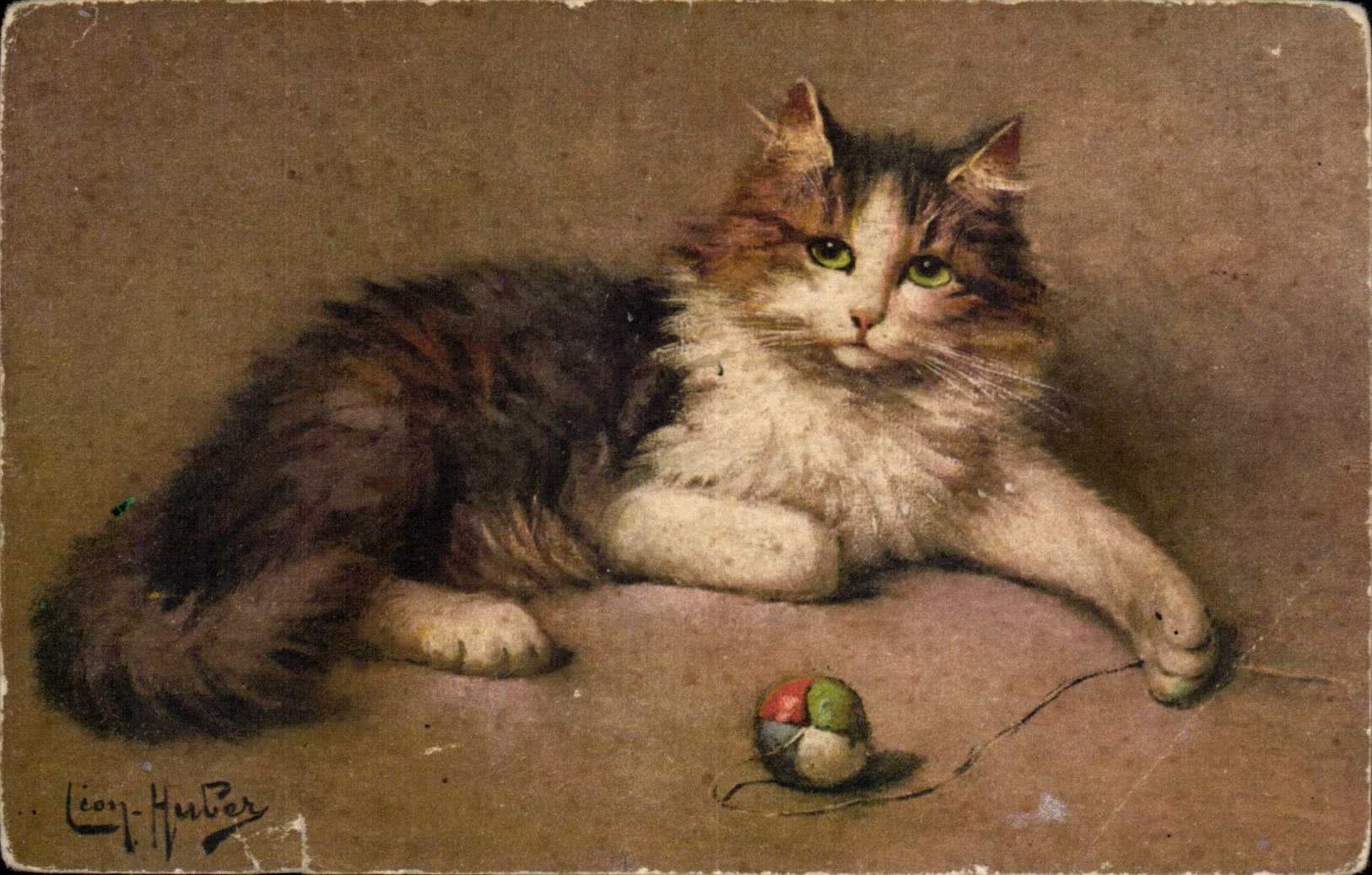 Animaux - Chat - Cat with a ball of wool CPA 