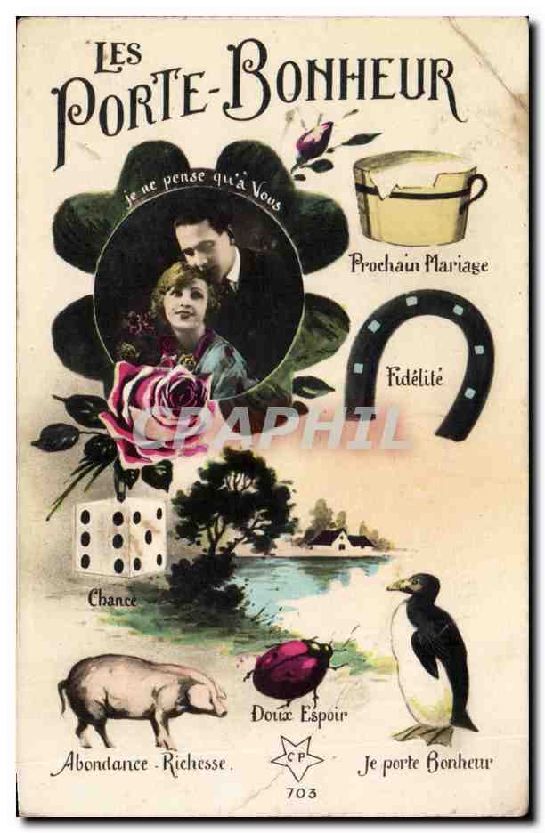 Fantaisie - Couples - Les Porte Bonheur Je ne pense qu'a vous - CPA Pig cochon pingouin 
