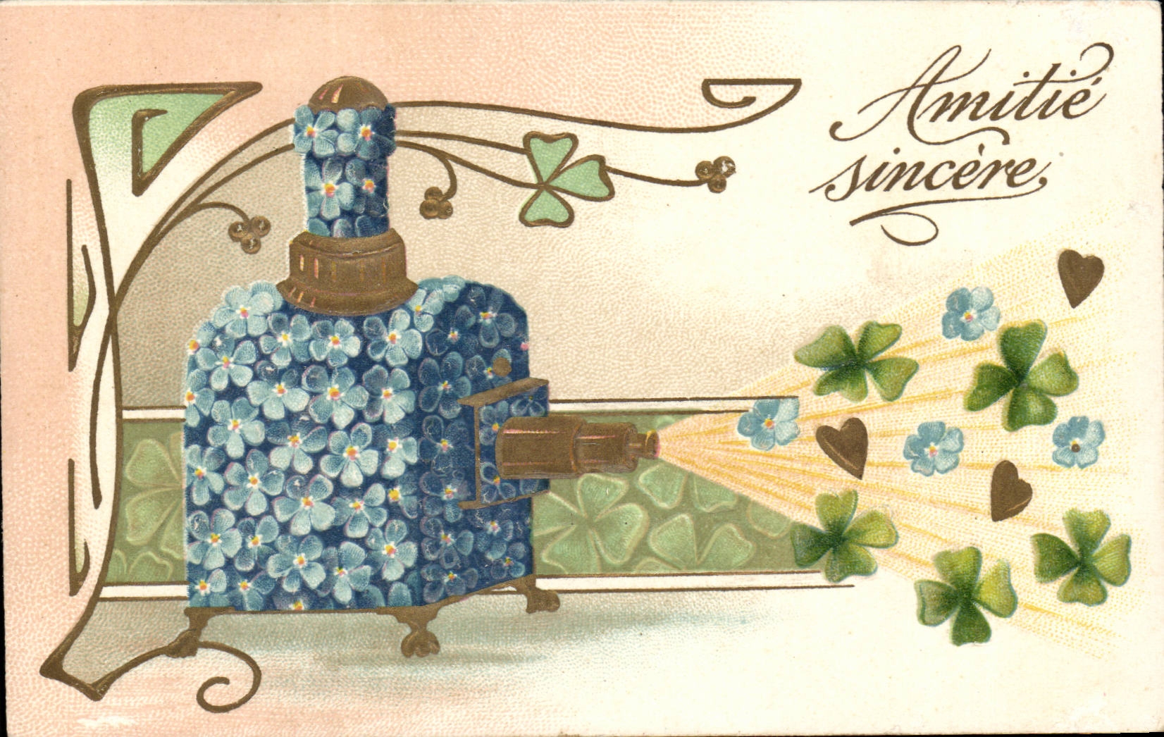 Bouteille décorative à fleurs — Amitié sincère — éditeur non identifié