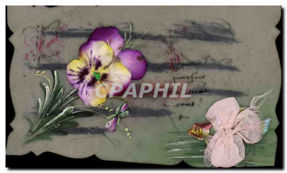 Pansée — fleur de pensée et poisson — carte postale ancienne