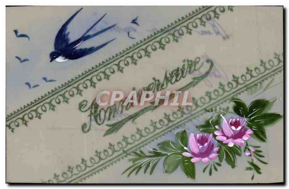 Fleurs - Flowers - oiseau - bird - swallow - CPA 