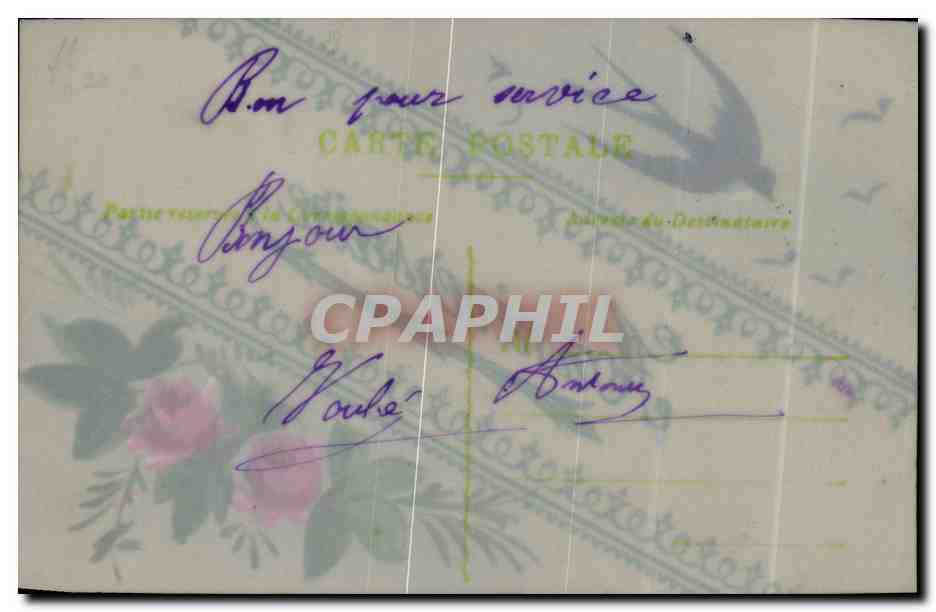 Fleurs - Flowers - oiseau - bird - swallow - CPA  — Rückseite
