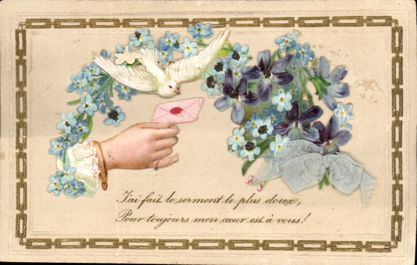 Fleurs - Flowers - oiseau - bird - Pour Toujours mon coeur est a vous - CPA 