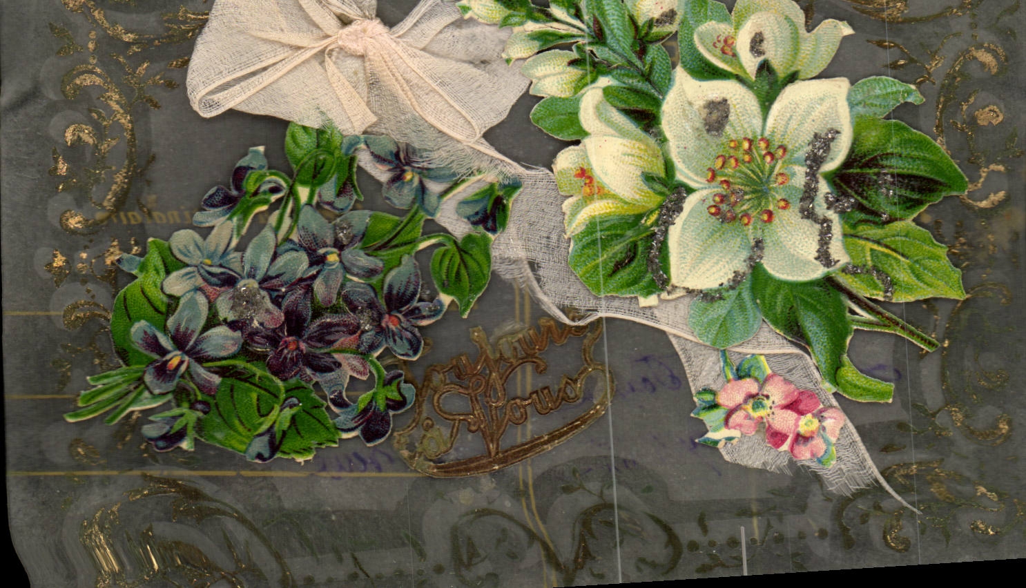 Bouquet de fleurs — décorations brodées et dorées — éditeur anonyme