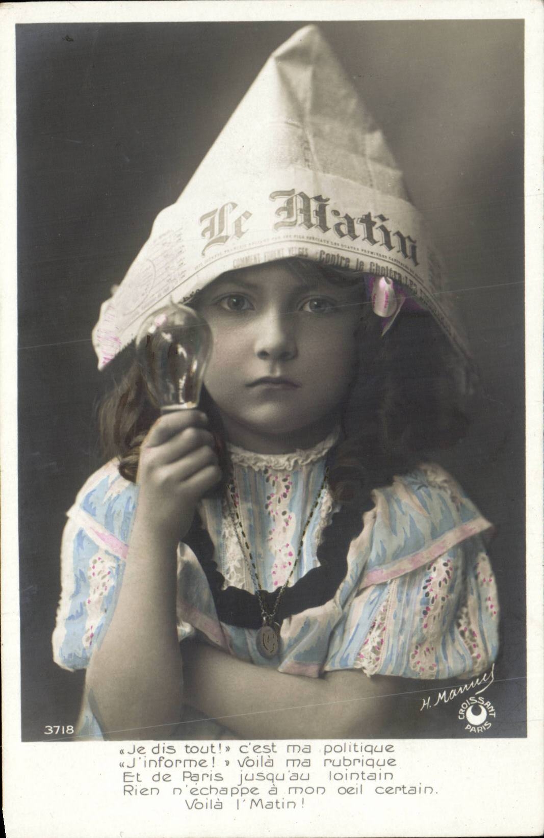 Fantaisie - Enfant - C'est ma politique - Voila ma rubrique - Le Matin - Journal - child with newspaper Presse CPA 