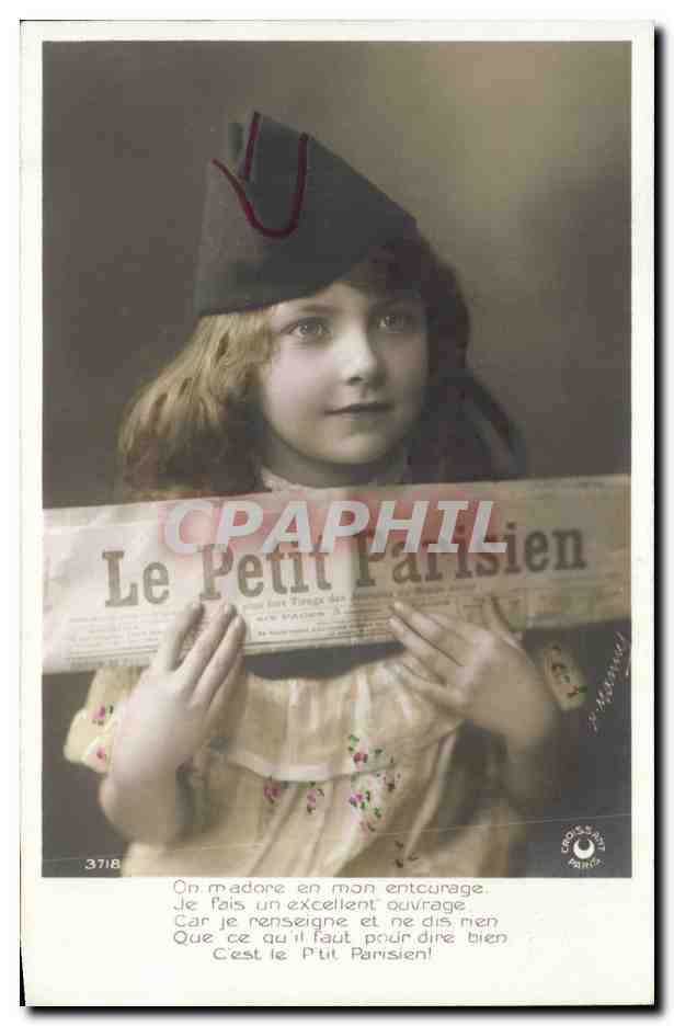 Fantaisie - Enfant - C'est ma politique - Voila ma rubrique Journal child with newspaper Le Petit Parisien CPA 