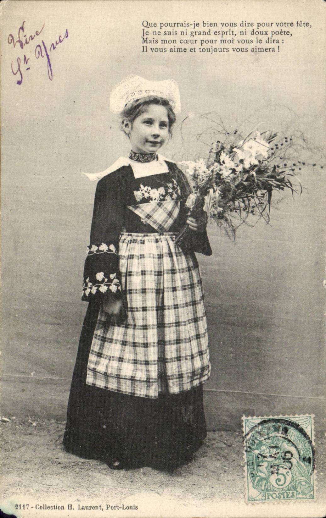 Fantaisie - Fille avec bouquet - Enfant - Adorable Child - CPA 