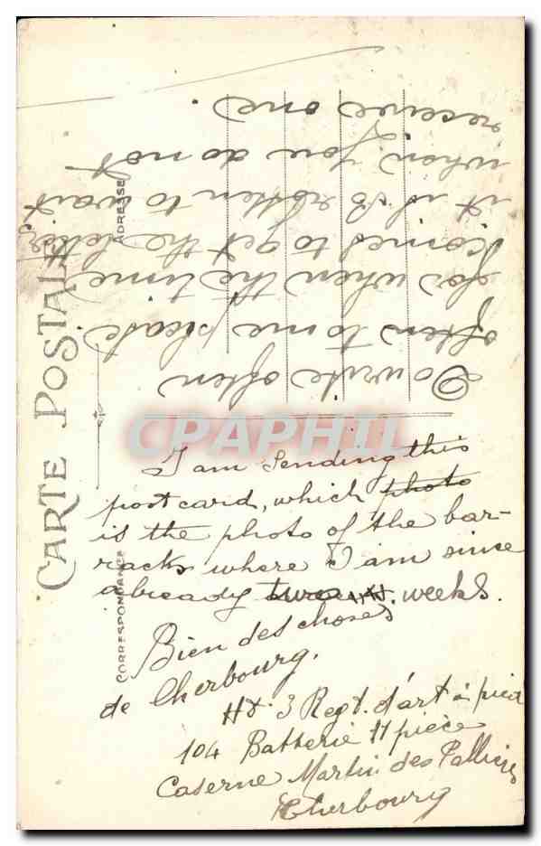 Cherbourg - Caserne Martin des Pallieres - CPA  — Rückseite