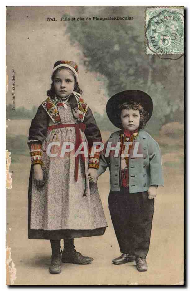 Plougastel - Daoulas- Fille et gas - Folklore - Costumes - Enfants CPA 