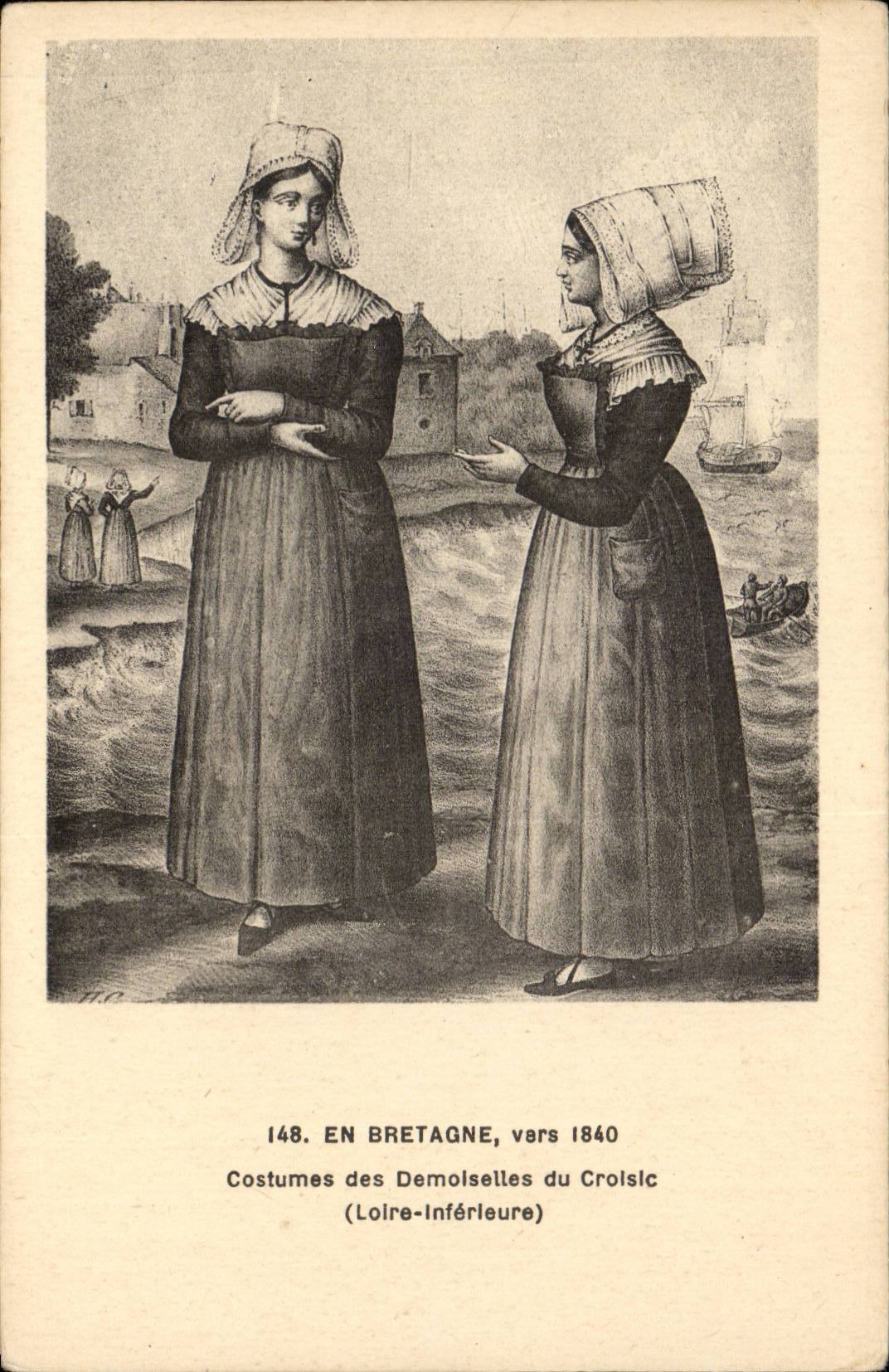 Le Croisic - vers 1840 - En Bretagne Costumes - desmoiselles - CPA 