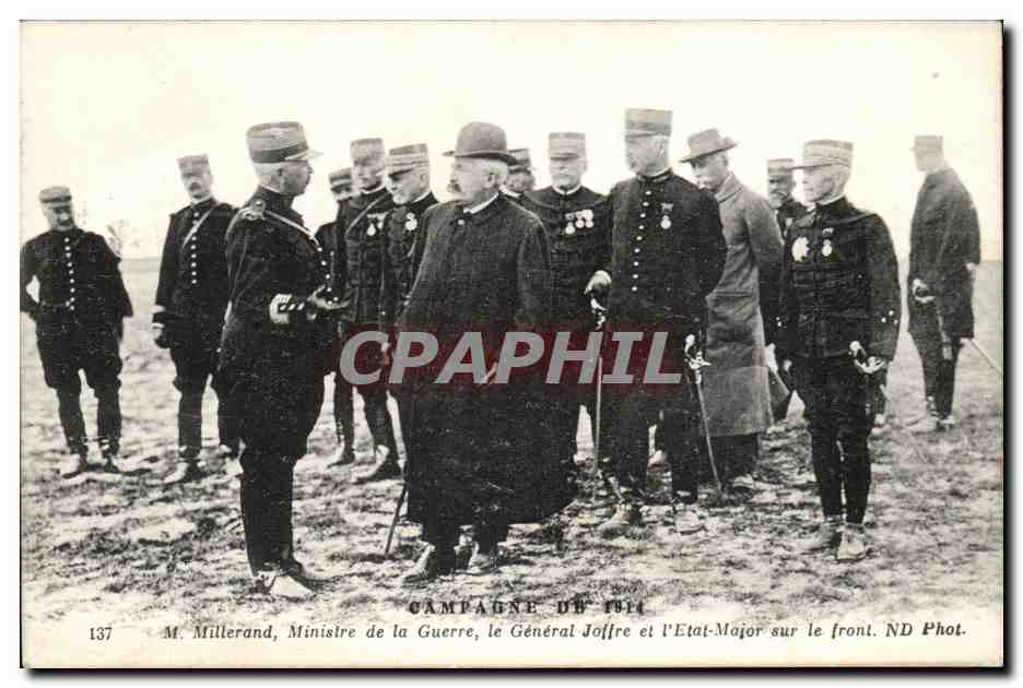 M. Millerand, Minister van Oorlog, Generaal Joffre en het Stafkantoor op het front — Campagne van 1914 — ND Fot.