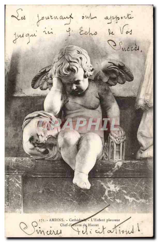 CPA Amiens L'enfant pleureur Chef d'oeuvre de Blasset (ange angel)